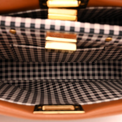 Fendi Nappa Vitello Century Gingham Embossed Mini Peekaboo Iconic Satchel Brandy White Black 6 of 11