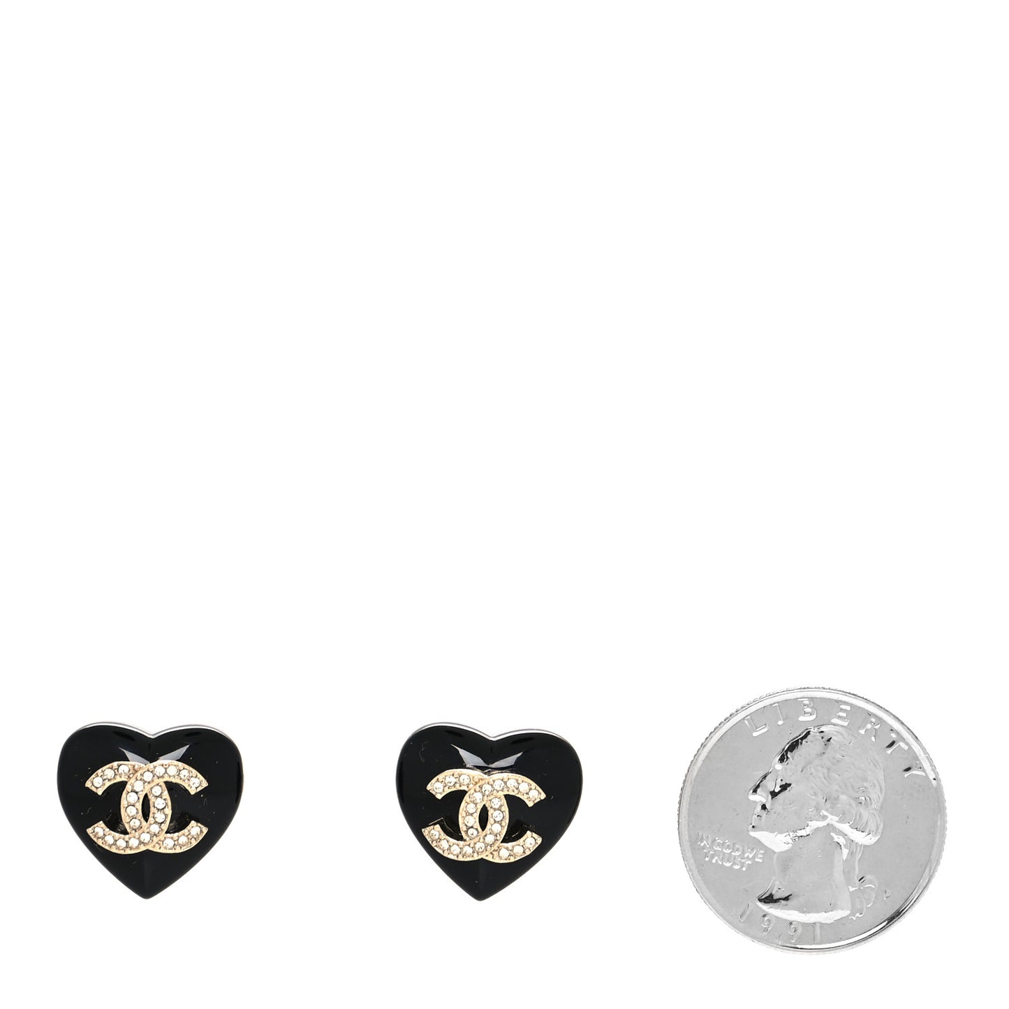 Resin Crystal CC Heart Earrings Black Gold