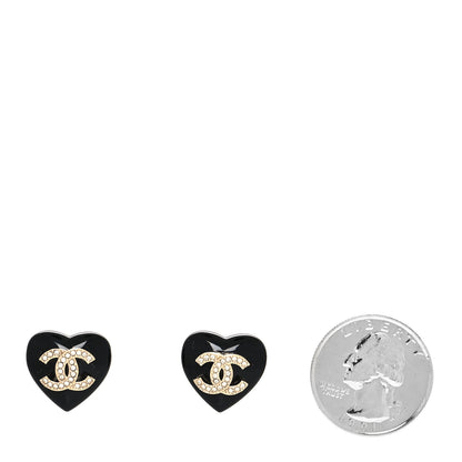 Chanel Resin Crystal CC Heart Earrings Black Gold 2 of 4