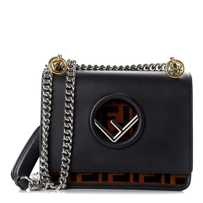 Fendi Vitello Century Velvet F is Fendi FF Small Kan I Shoulder Bag Black Tobacco 1 of 9