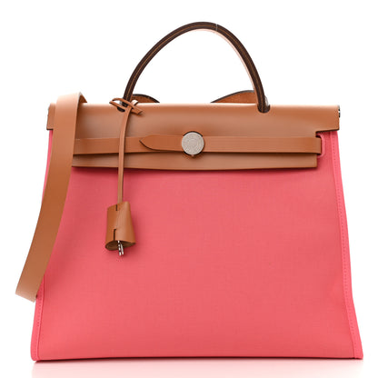 Hermes Vache Hunter Toile Herbag Zip 31 PM Rose Azalee Natural 3 of 12