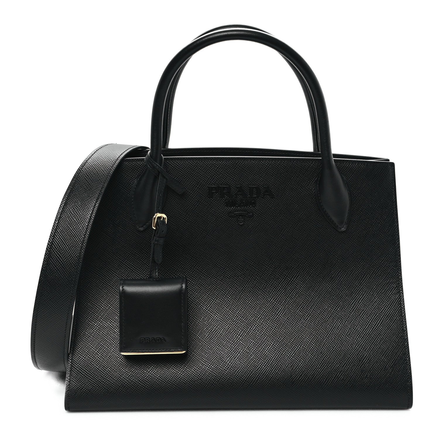 Prada Saffiano Cuir Calfskin Medium Monochrome Top Handle Tote Black 1 of 10