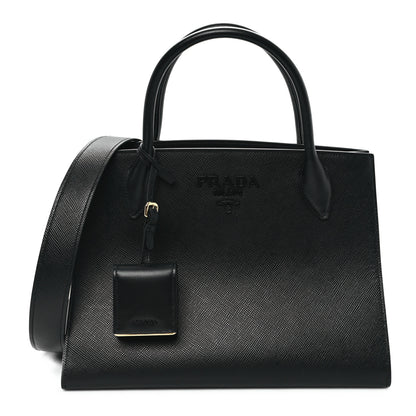 Prada Saffiano Cuir Calfskin Medium Monochrome Top Handle Tote Black 1 of 10