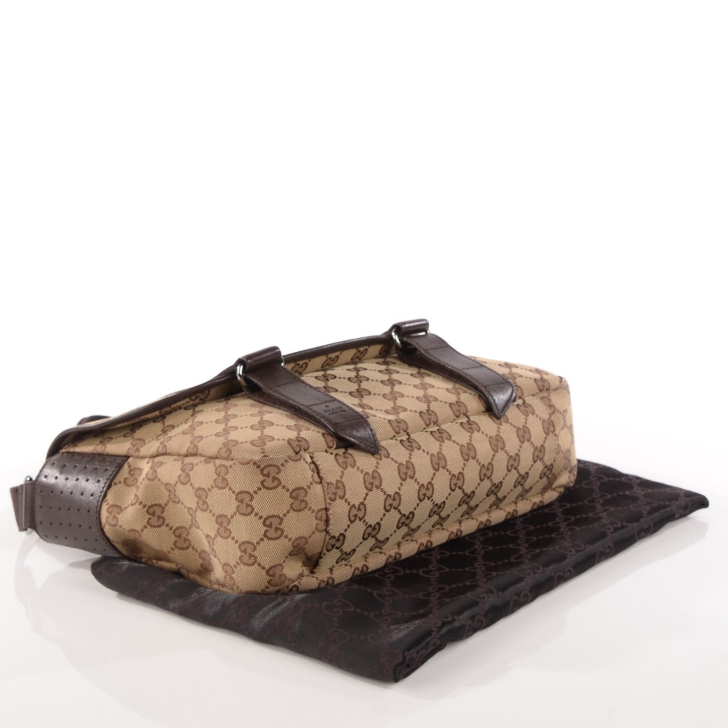 Monogram Medium Double Buckle Flap Messenger Bag Beige Dark Brown