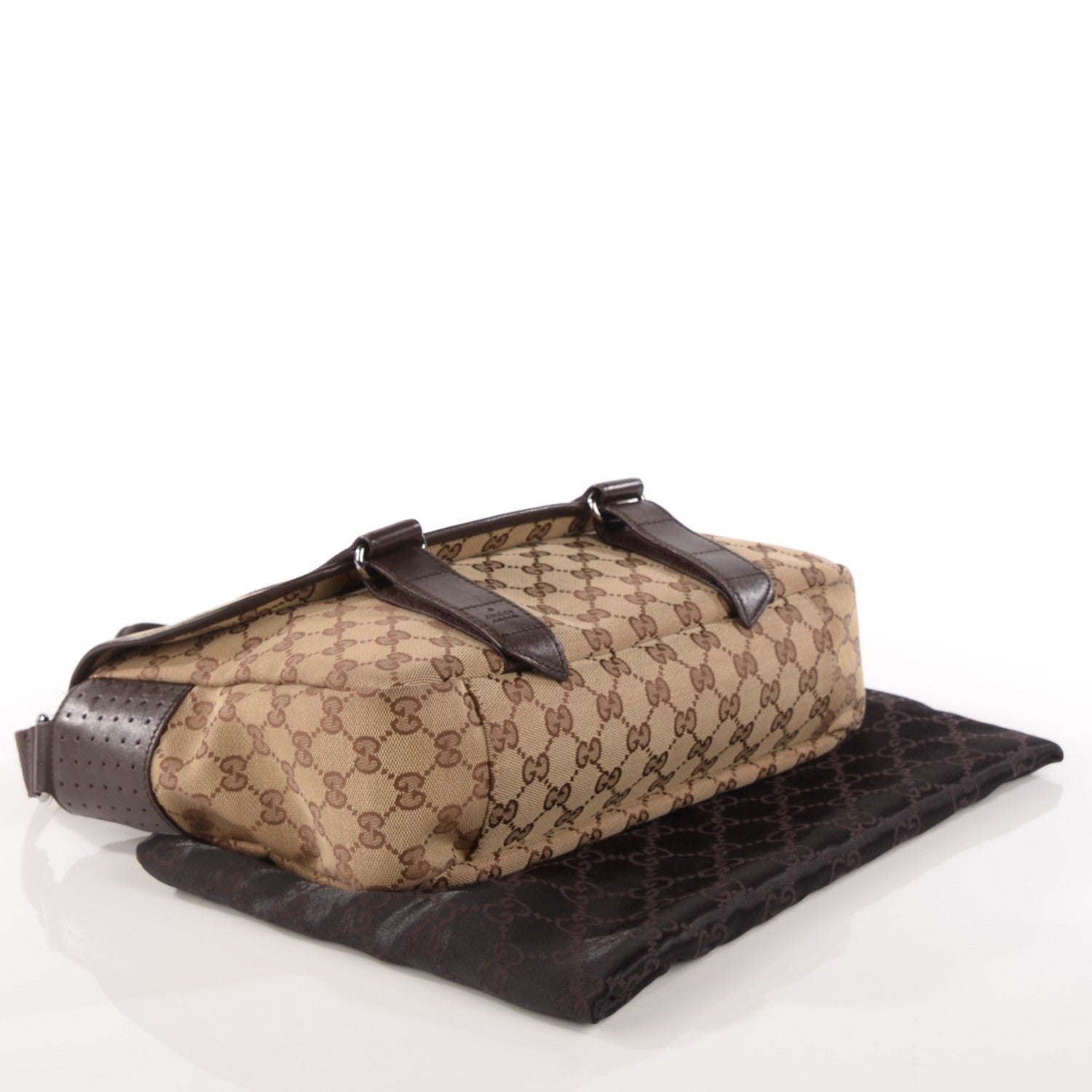 Gucci Monogram Medium Double Buckle Flap Messenger Bag Beige Dark Brown 3 of 11