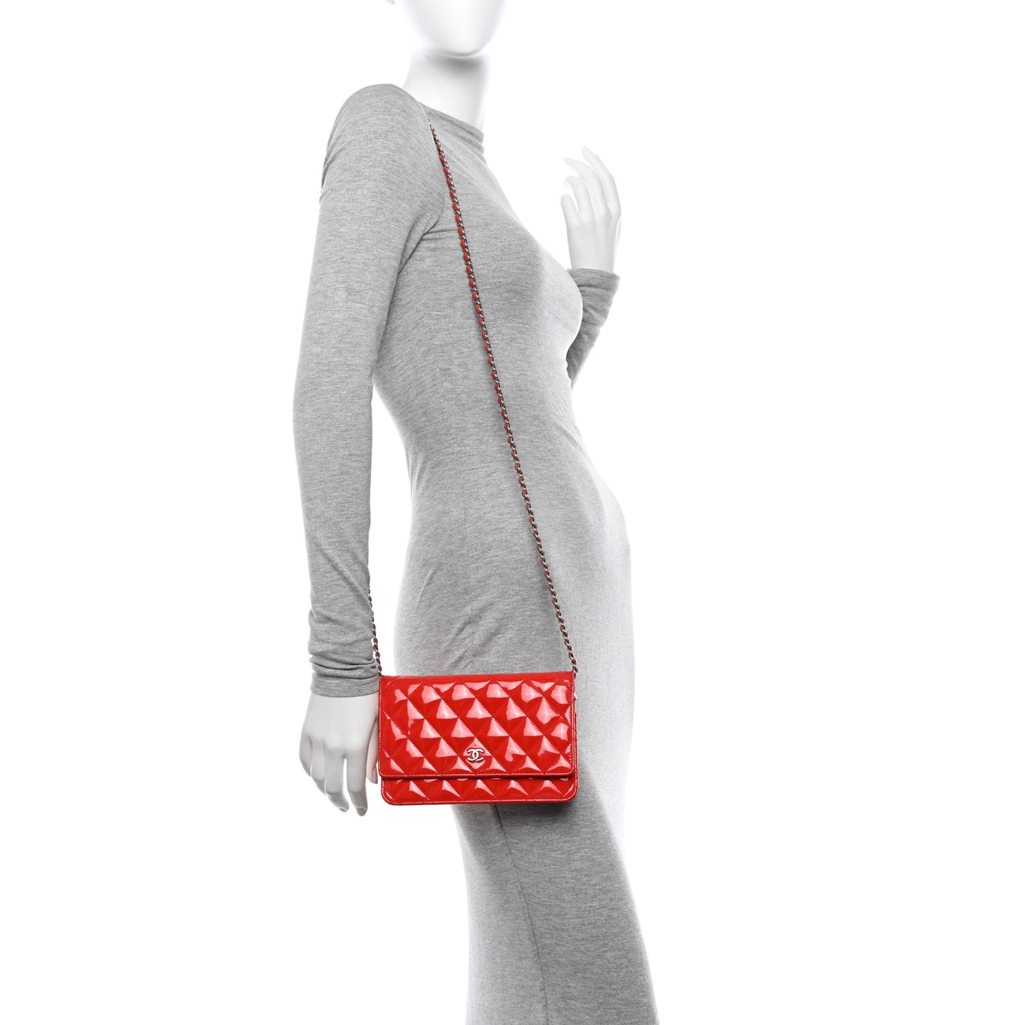 Patent Quilted Wallet On Chain WOC Red