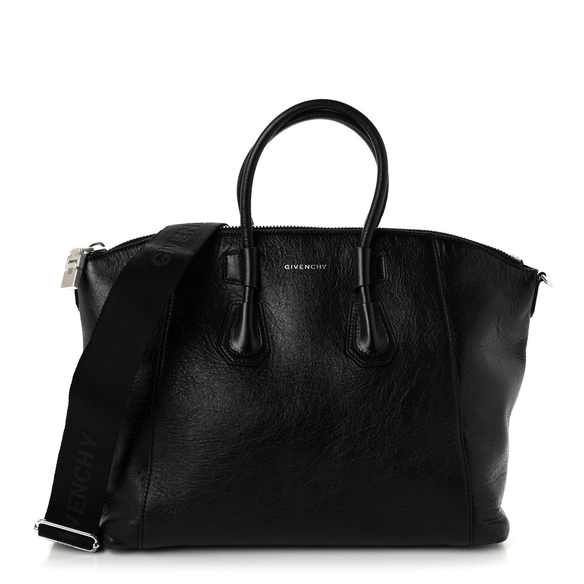 Wrinkled Lambskin Small Antigona Sport Top Handle Bag Black