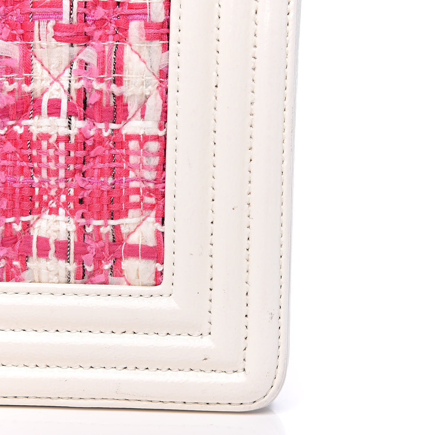 Patent Tweed Medium Boy Flap White