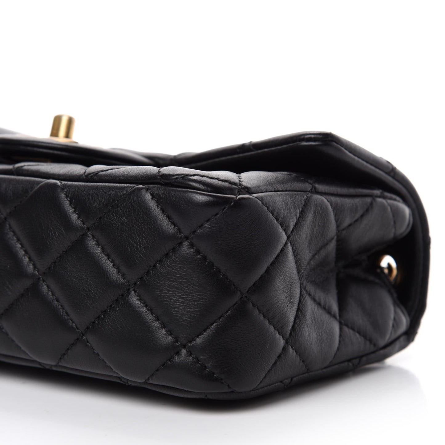 Lambskin Quilted Mini Rectangular Pearl Crush Flap Black