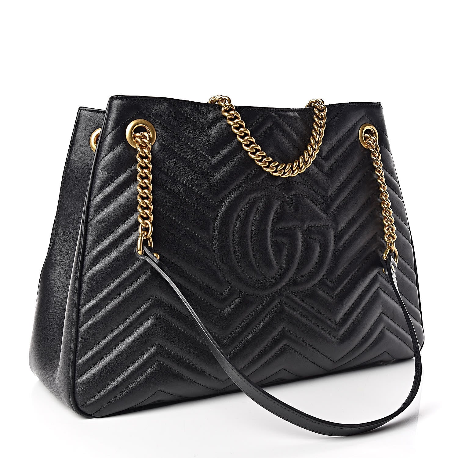 Gucci Calfskin Matelasse Medium GG Marmont Shoulder Tote Bag Black 3 of 9