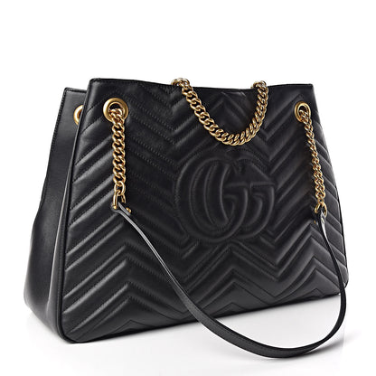Gucci Calfskin Matelasse Medium GG Marmont Shoulder Tote Bag Black 3 of 9