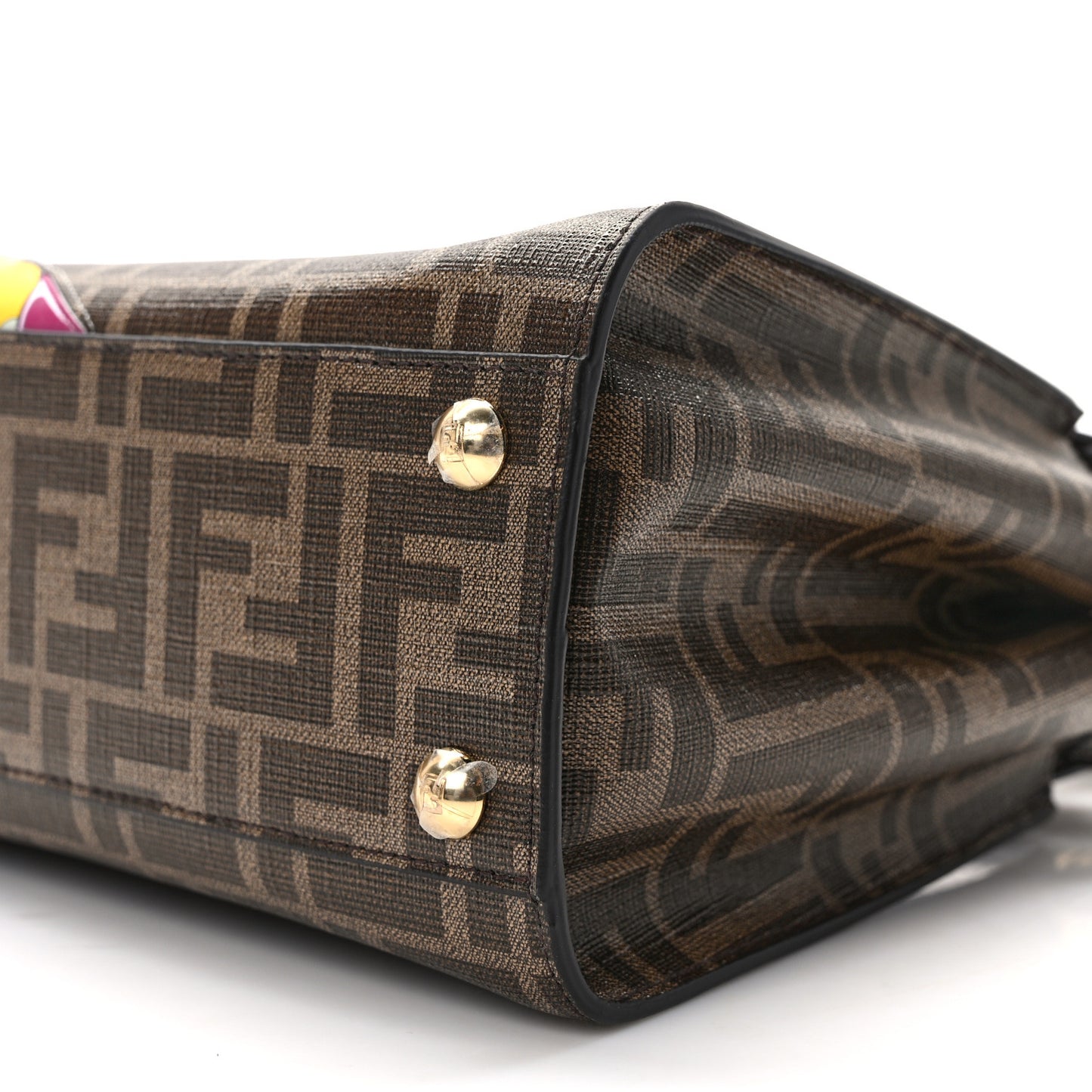 Glazed Fabric Vitello FF 1974 Hairdo Girls Inlay Mini Peekaboo Iconic Satchel Mogano Panna Multicolor