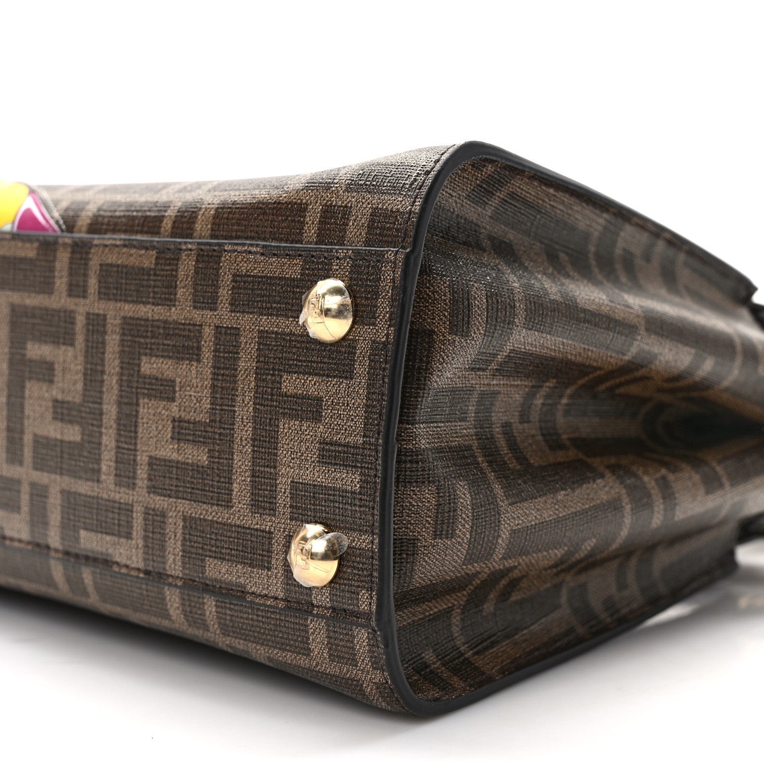 Fendi Glazed Fabric Vitello FF 1974 Hairdo Girls Inlay Mini Peekaboo Iconic Satchel Mogano Panna Multicolor 9 of 9