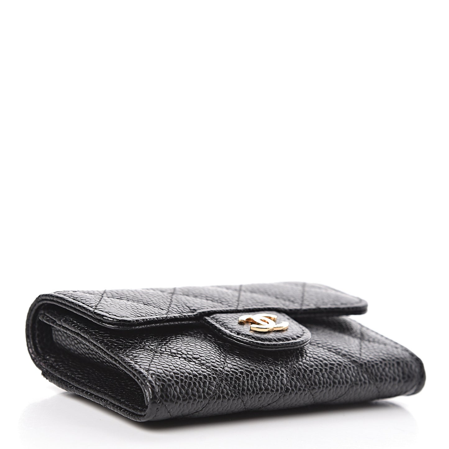 Caviar Quilted Flap Card Holder Wallet Black