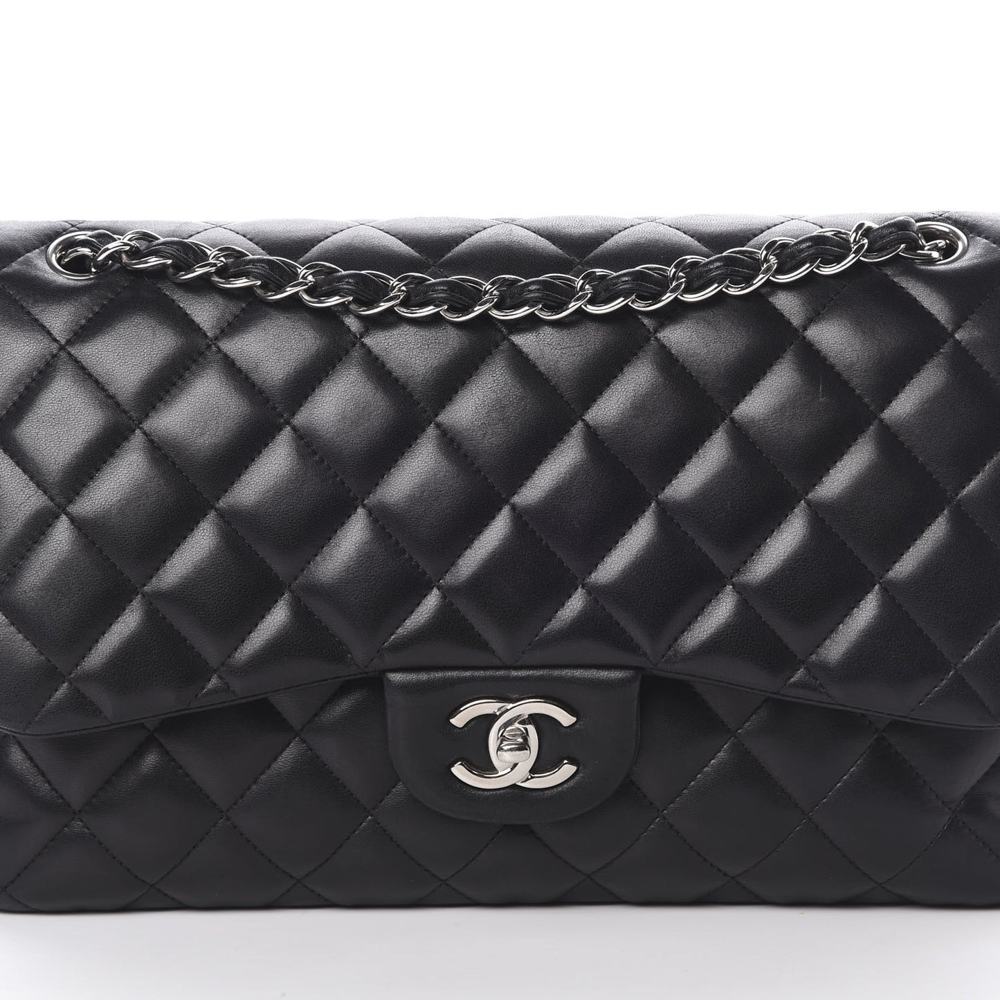 Lambskin Quilted Jumbo Double Flap Black
