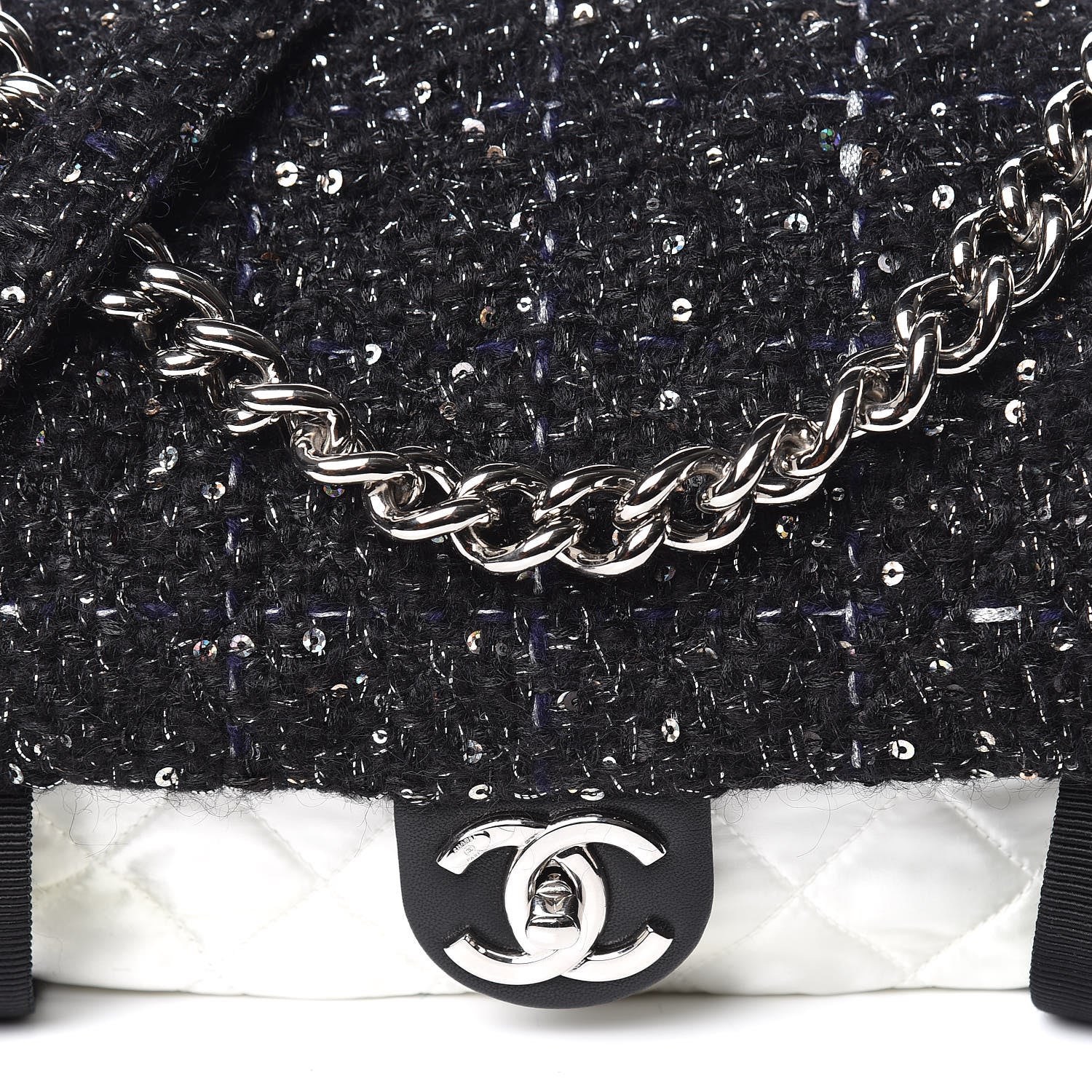 Chanel Tweed Nylon Quilted Astronaut Essentials Flap Black White 18 of 20