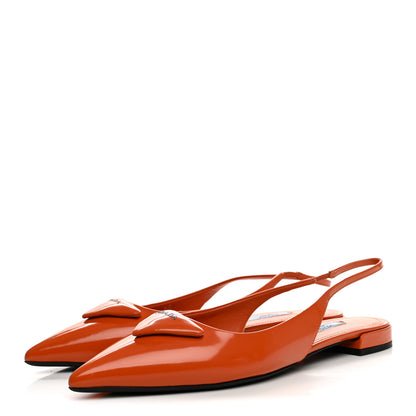 Prada Spazzolato Padded Triangle Logo Pointed Toe Slingback Flats 40 Papaya 4 of 11