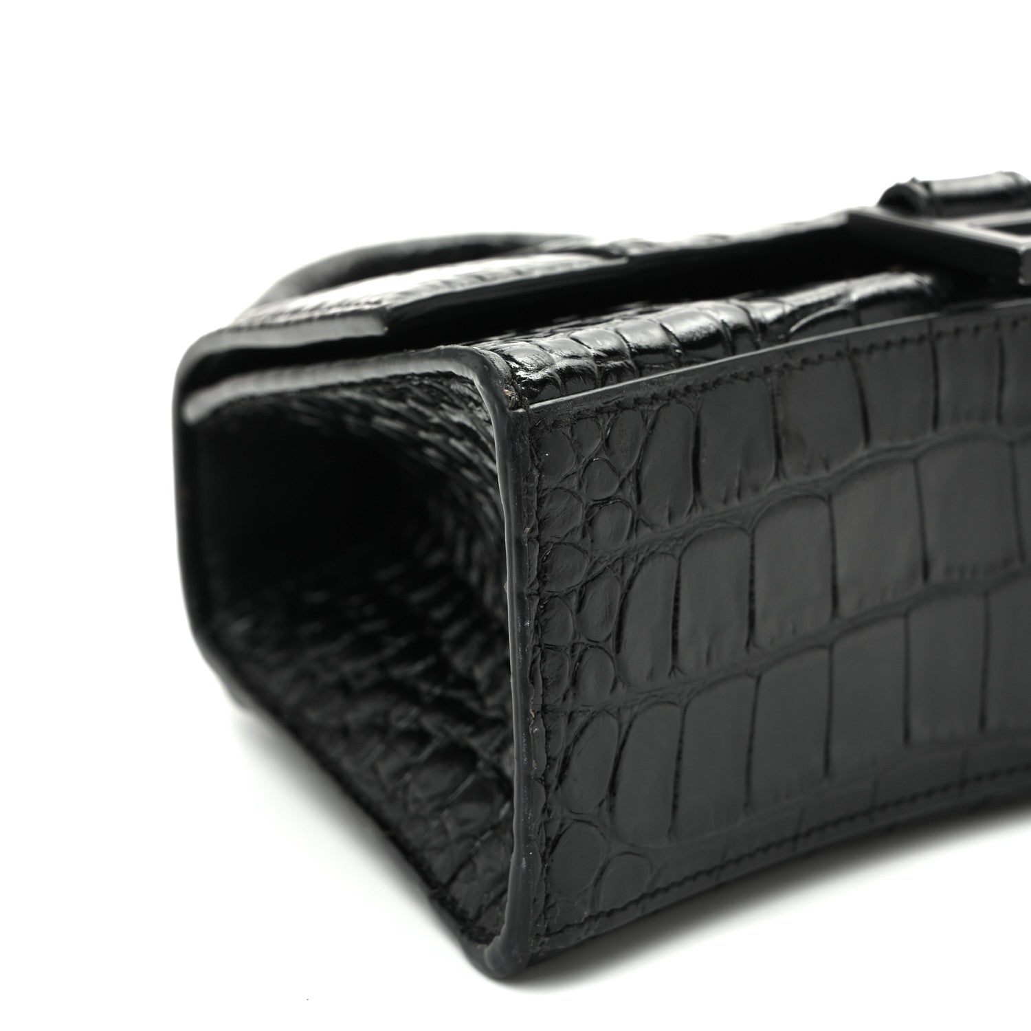 Balenciaga Shiny Calfskin Monochrome Crocodile Embossed Hourglass Top Handle Bag XS Black 8 of 10