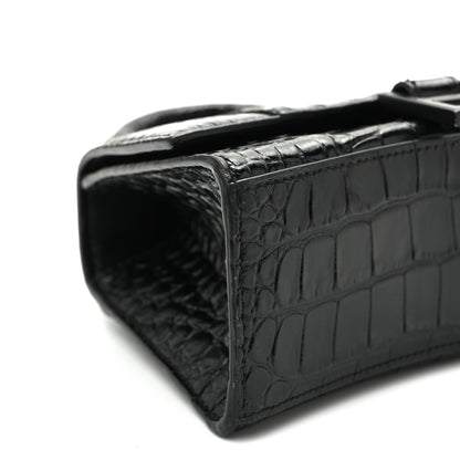 Balenciaga Shiny Calfskin Monochrome Crocodile Embossed Hourglass Top Handle Bag XS Black 8 of 10