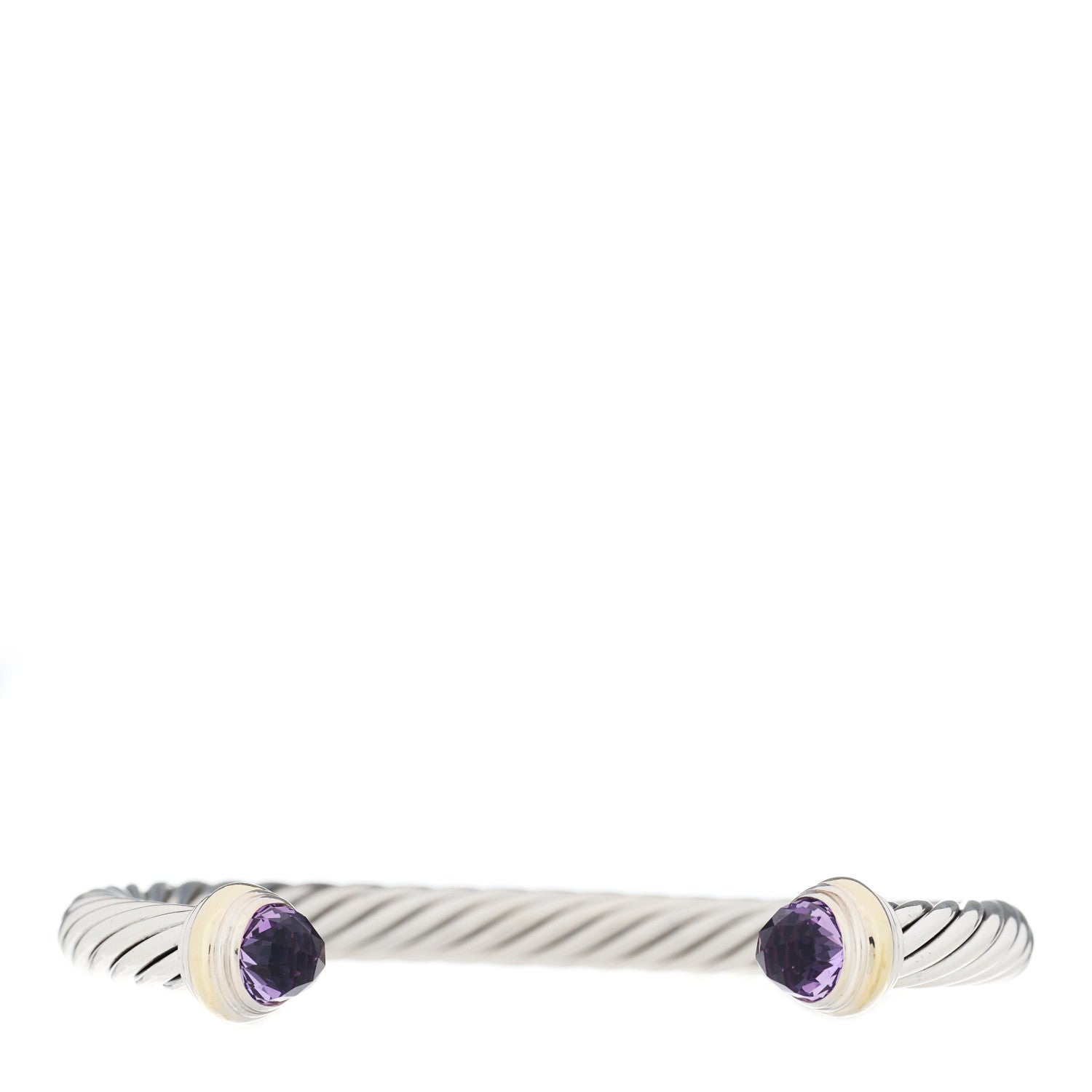 David Yurman Sterling Silver 14K Yellow Gold Amethyst 5mm Cable Classics Bracelet 1 of 3