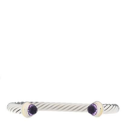 David Yurman Sterling Silver 14K Yellow Gold Amethyst 5mm Cable Classics Bracelet 1 of 3