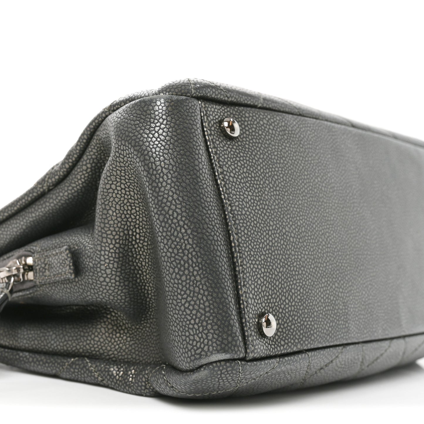Metallic Caviar Quilted CC Timeless Soft Tote Dark Silver