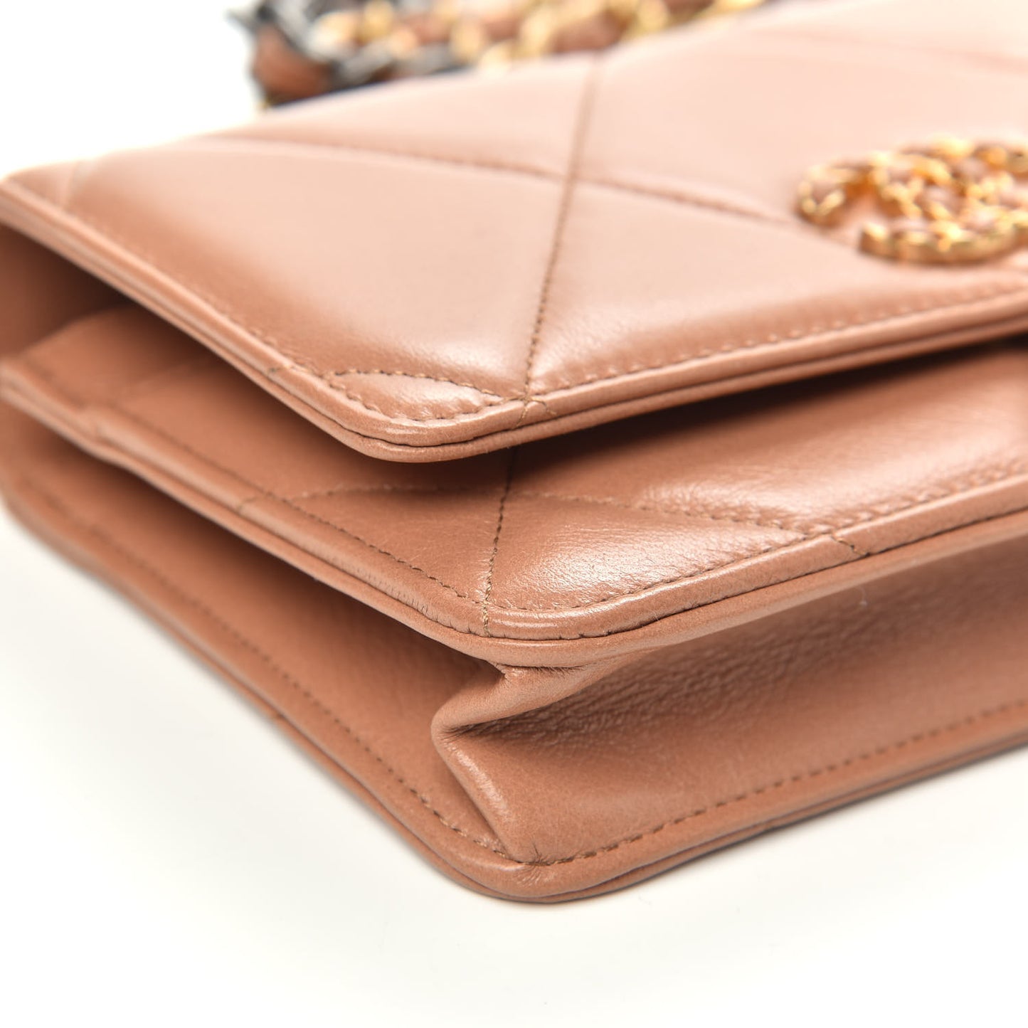 Lambskin Quilted Chanel 19 Wallet On Chain WOC Brown