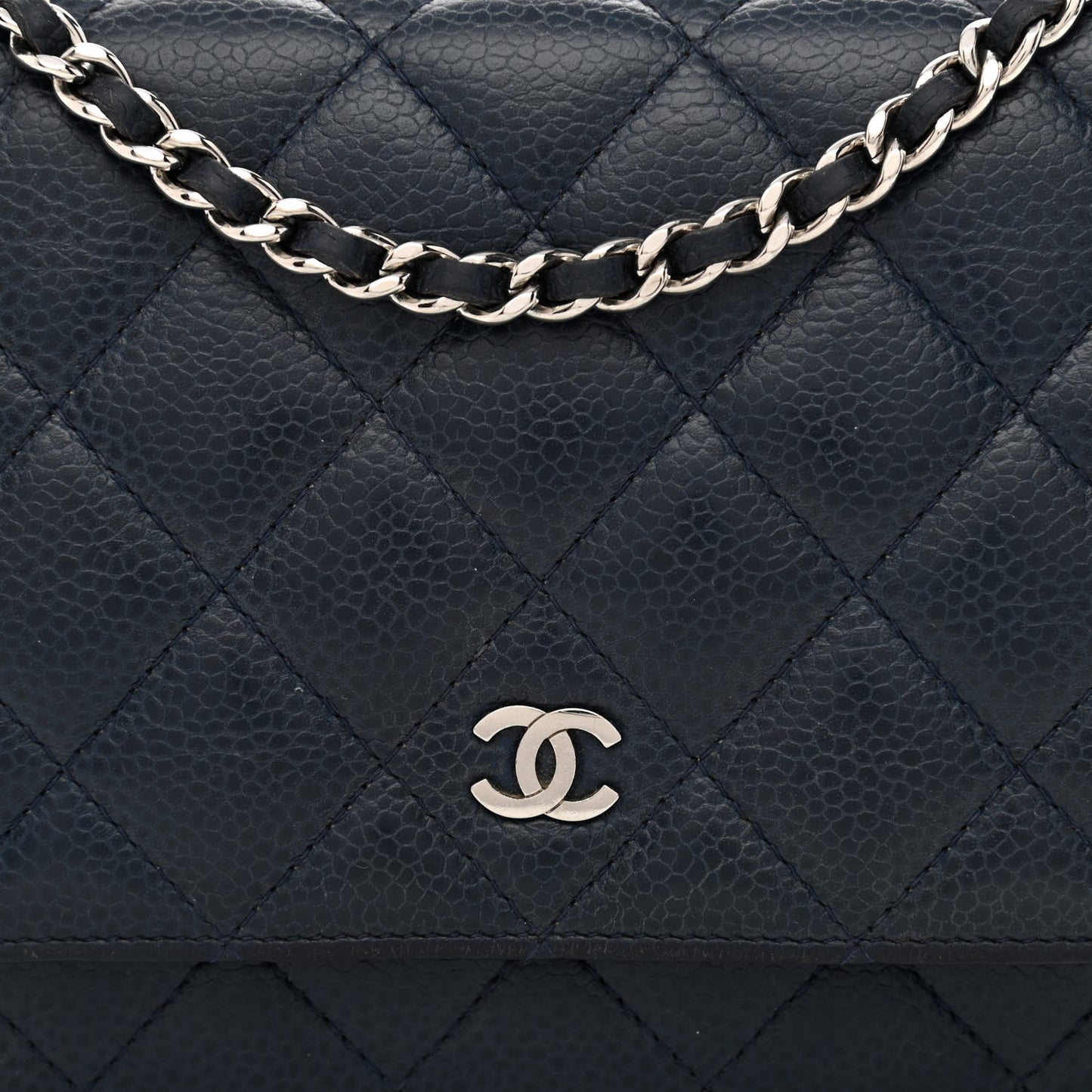 Caviar Quilted Wallet On Chain WOC Navy Blue