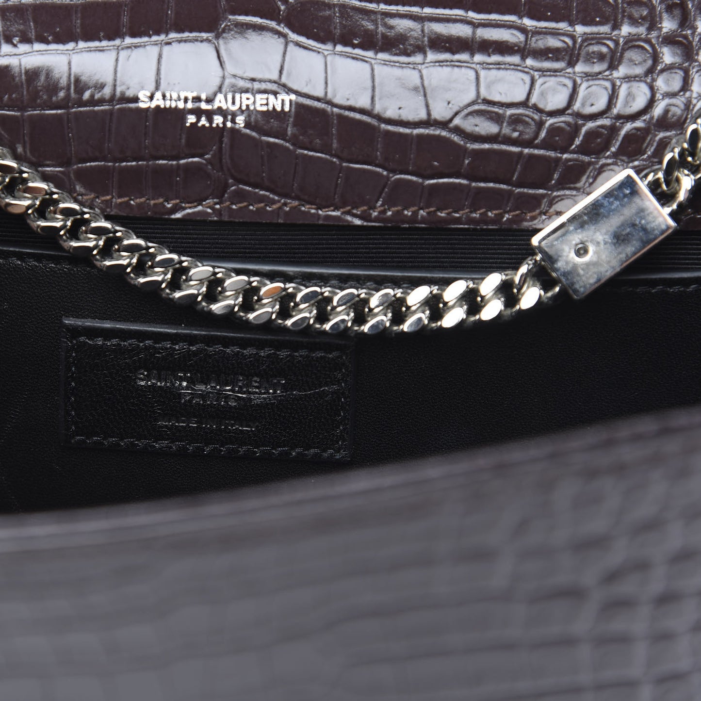 Calfskin Crocodile Embossed Medium Classic Monogram Kate Tassel Satchel Amaranto