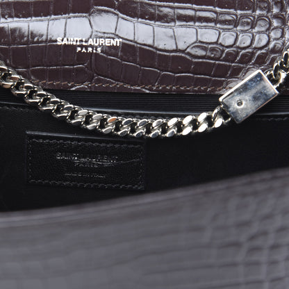 Saint Laurent Calfskin Crocodile Embossed Medium Classic Monogram Kate Tassel Satchel Amaranto 7 of 10