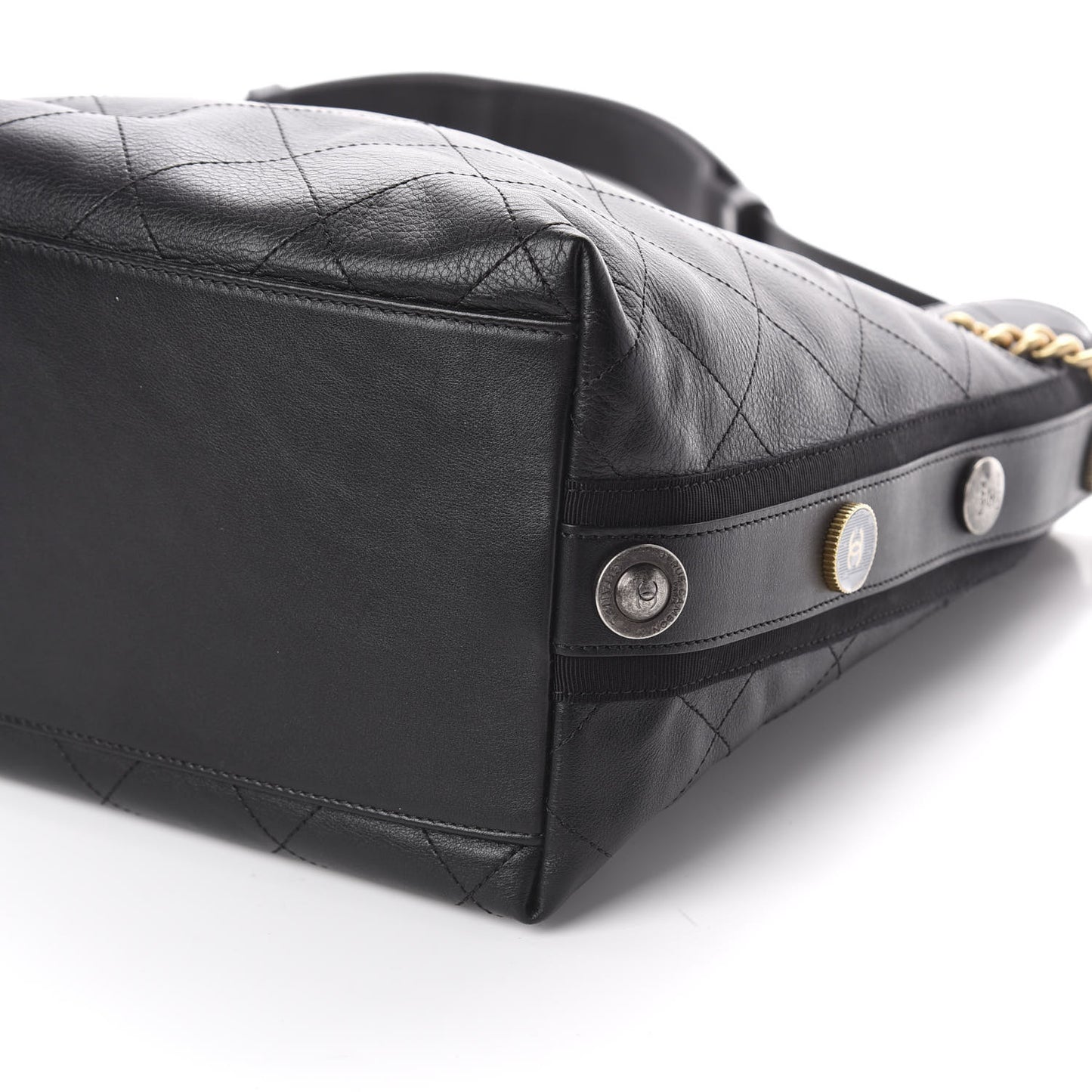 Calfskin Stitched Large Button Up Hobo Black