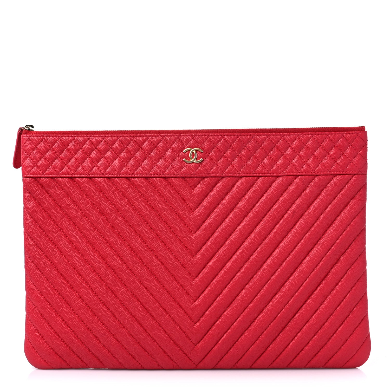 Chanel Caviar Chevron Quilted Large Cosmetic Case Red 1 of 11