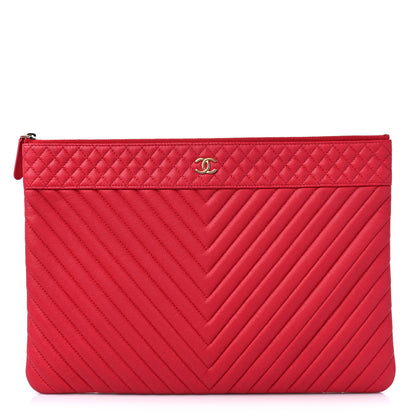 Chanel Caviar Chevron Quilted Large Cosmetic Case Red 1 of 11