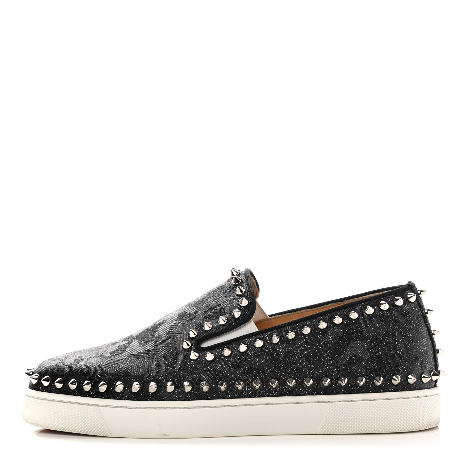 Christian Louboutin Glitter Spikes Womens Roller Boat Flat 38.5 Black 1 of 10