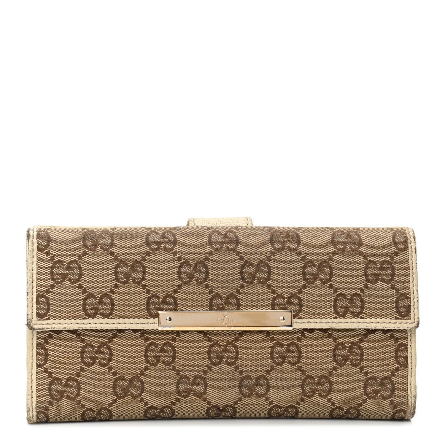 Gucci Monogram Metal Bar Continental Flap Wallet Off White 1 of 11