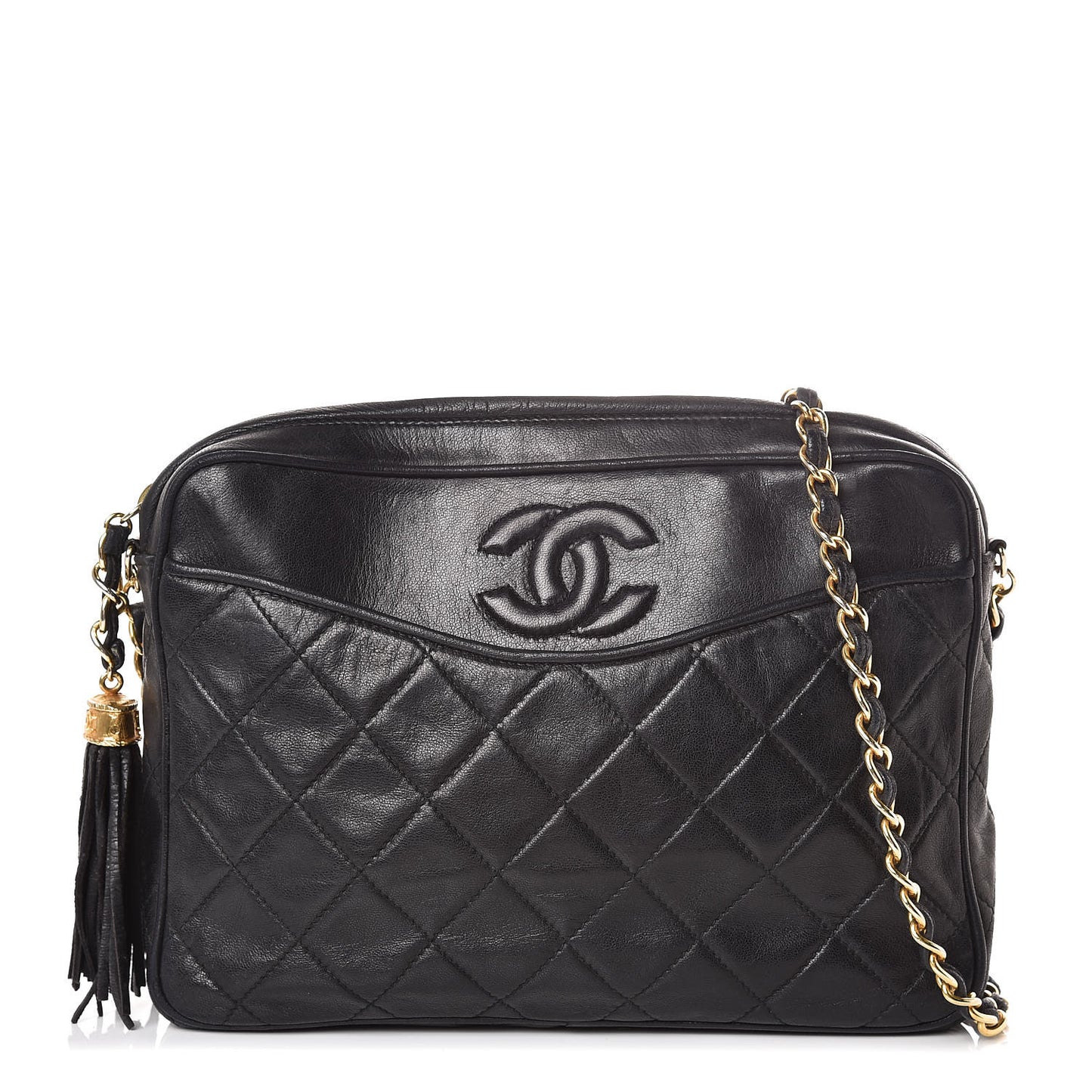 Lambskin Quilted CC Tassel Camera Case Black