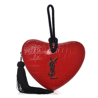 Saint Laurent Patent Crocodile Embossed Sac Coeur Heart Shaped Clutch Red 1 of 6