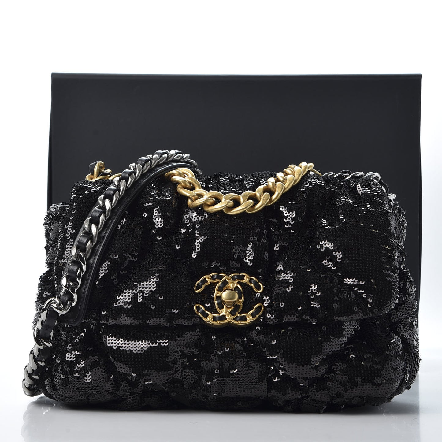 Sequin Quilted Medium 19 Flap Black