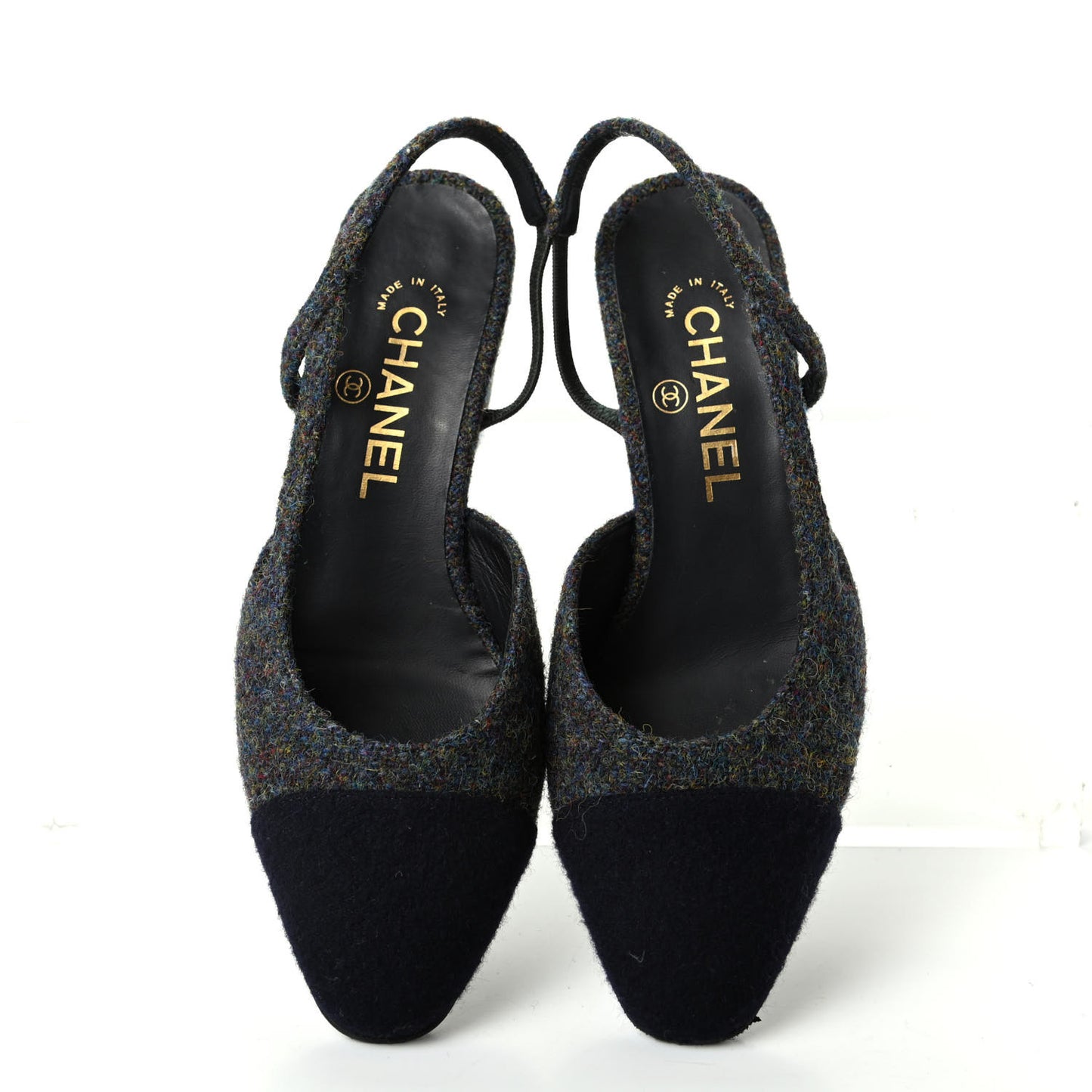 Tweed Cap Toe CC Slingback Pumps 36 Black Dark Grey