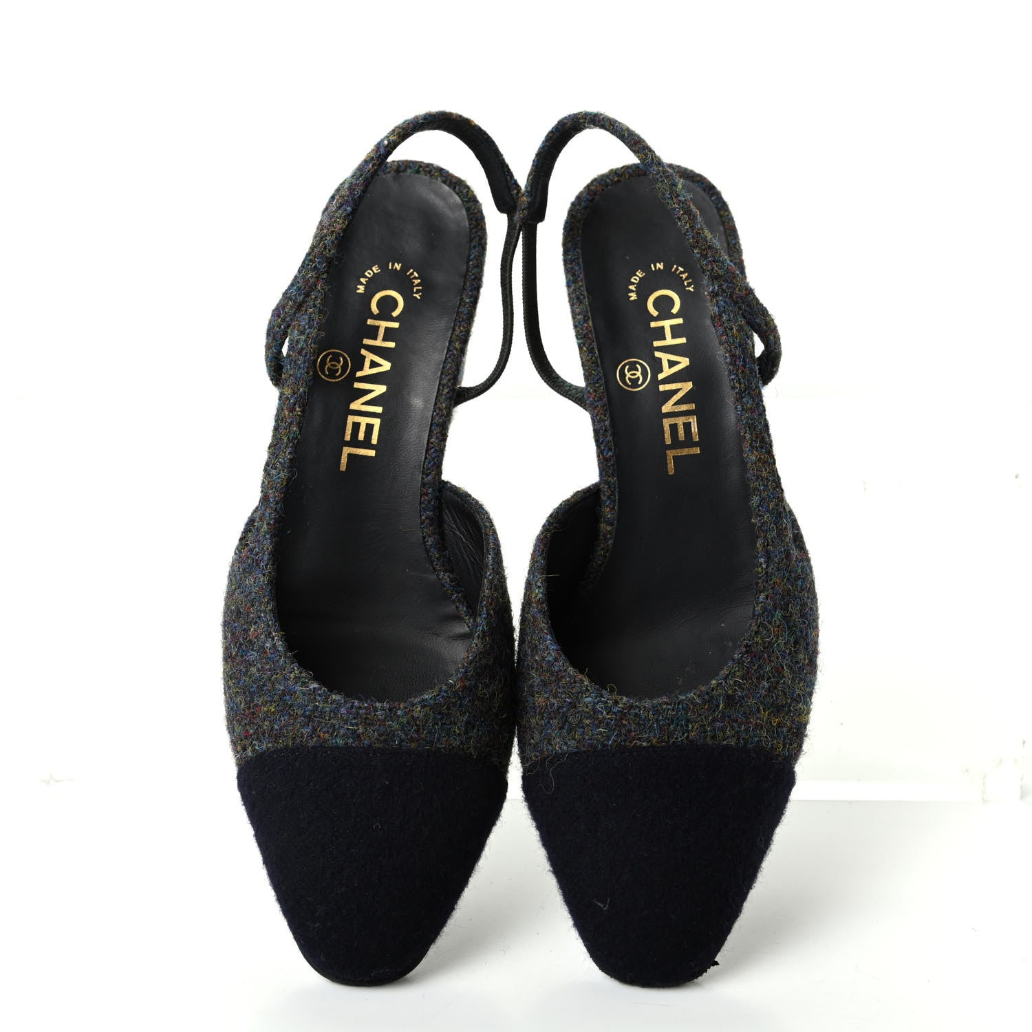 Chanel Tweed Cap Toe CC Slingback Pumps 36 Black Dark Grey 5 of 11