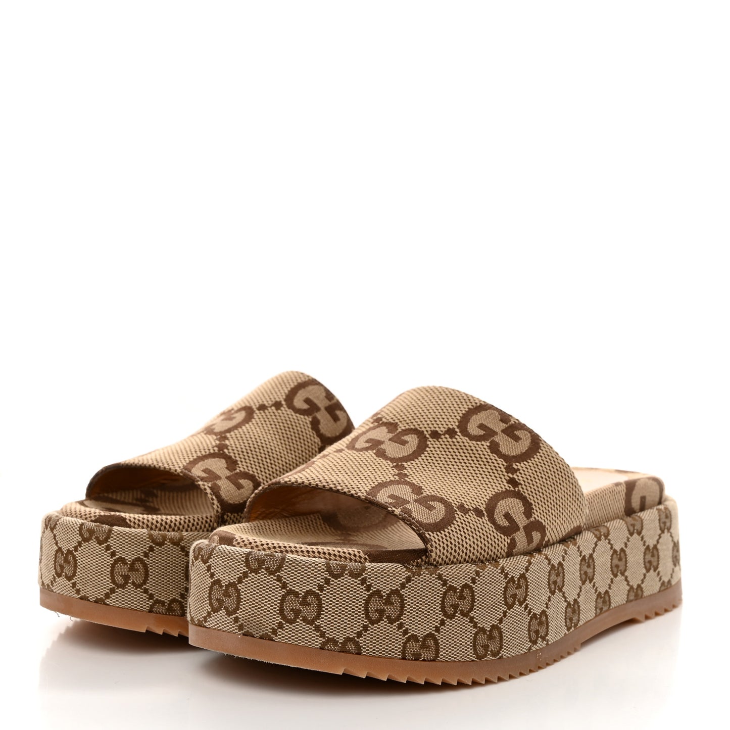 Monogram Maxi GG Angelina Platform 55mm Slide Sandals 38 Camel Ebony