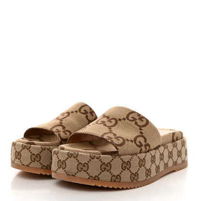 Gucci Monogram Maxi GG Angelina Platform 55mm Slide Sandals 38 Camel Ebony 3 of 9