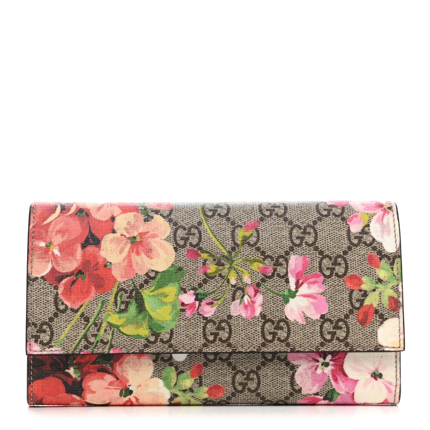 Gucci GG Supreme Monogram Blooms Continental Wallet Beige Multicolor Dry Rose 1 of 7