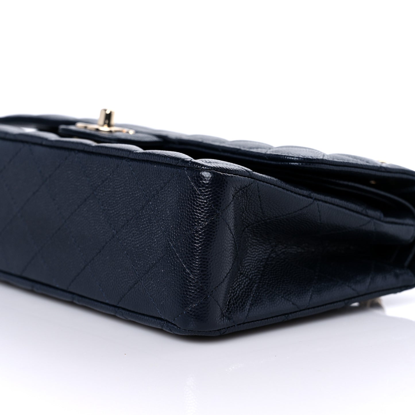 Caviar Quilted Medium Double Flap Navy