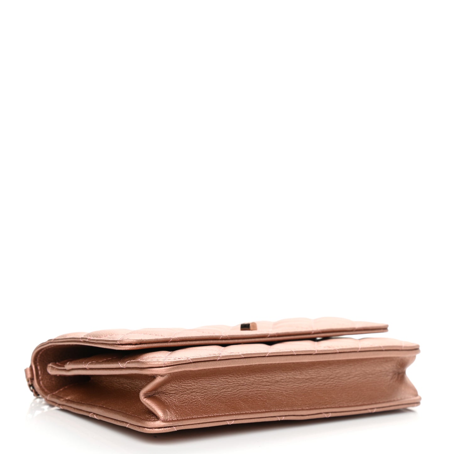 Metallic Grained Calfskin Quilted 2.55 Reissue Wallet on Chain WOC Copper Pink