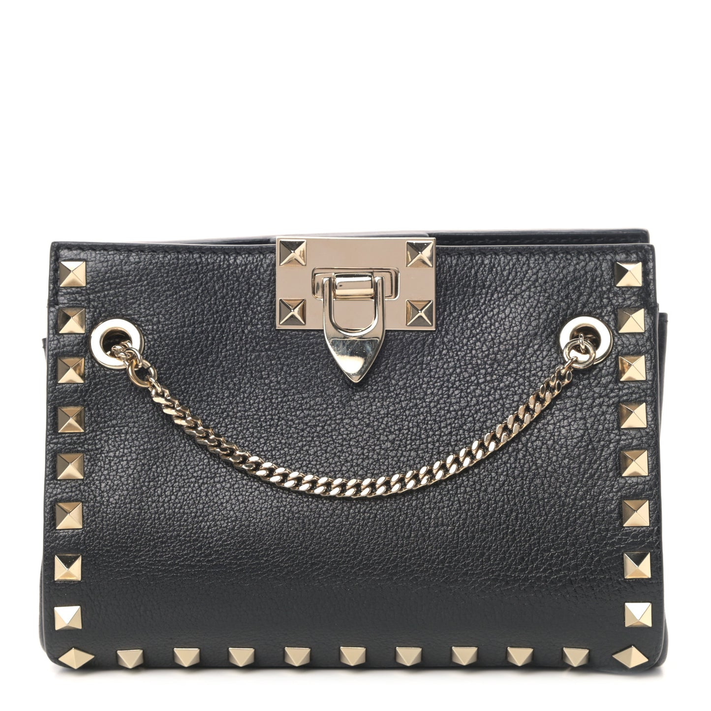 Calfskin Rockstud Mini Chain Shoulder Bag Black