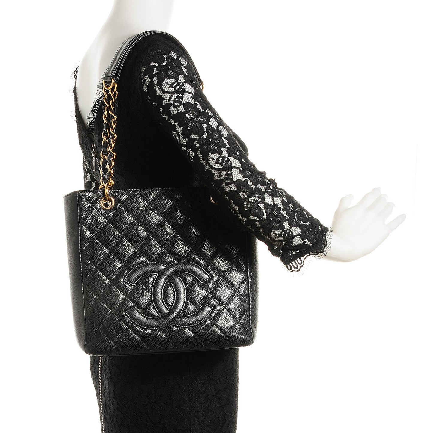 Caviar Quilted Petit Shopping Tote PST Black