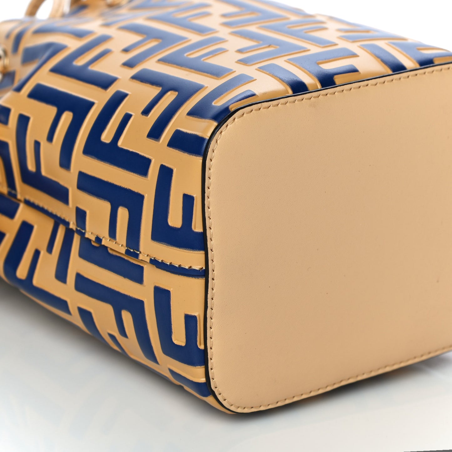 Vitello Liberty F is Fendi Bi-Color FF 1974 Embossed Mini Mon Tresor Bucket Bag Savana Blue Elettrico