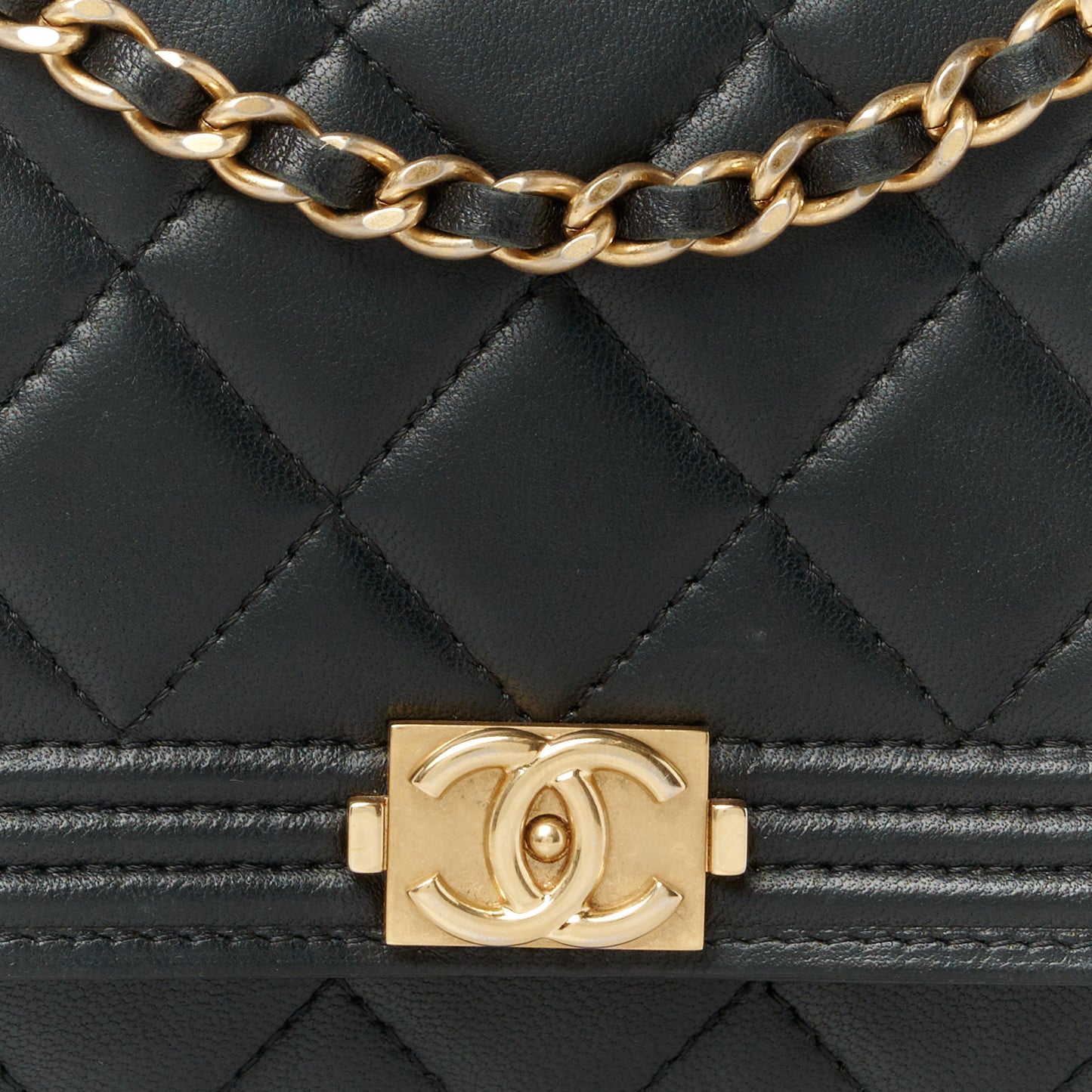 Lambskin Quilted Boy Wallet On Chain WOC Black