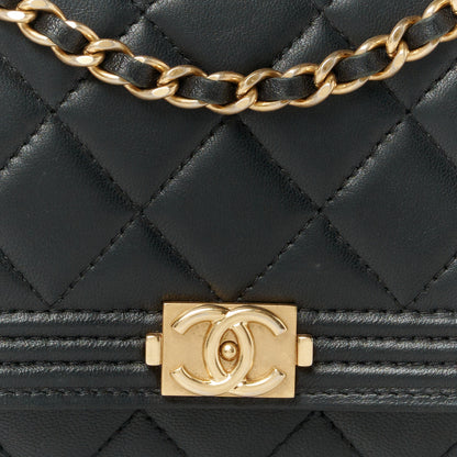 Chanel Lambskin Quilted Boy Wallet On Chain WOC Black 9 of 11